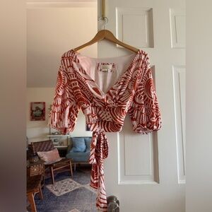 Rust and White Boho Wrap Top by Anthropologie